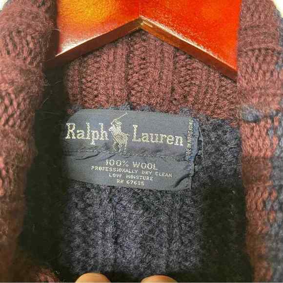 Vintage Ralph Lauren blue label 100% lamb wool chunky knit navy sweater sz M - Picture 3 of 8